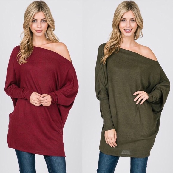 NWT women’s dolman one shoulder knit blouse top - Picture 2 of 6